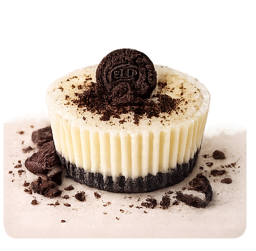 Oreo Dream: mini cheesecake met Oreo-topping en chocoladekruim