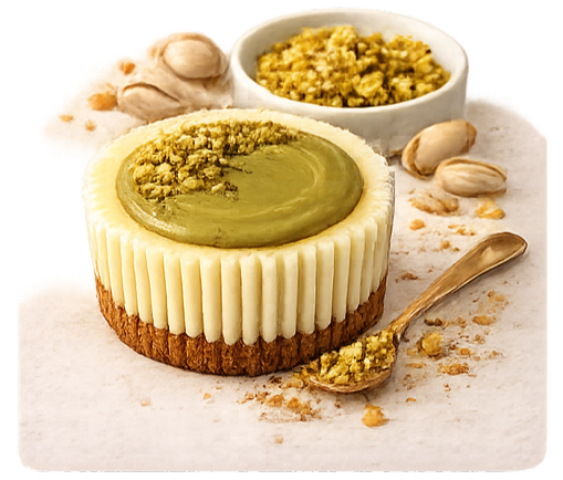 Pistache Delight: mini cheesecake met romige pistache-topping